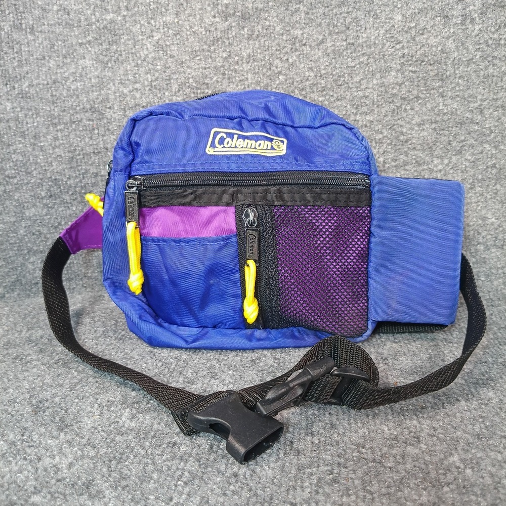 Vintage Coleman Waist Belt Bag Fanny Pack Water Bottle Holder Blue Purple